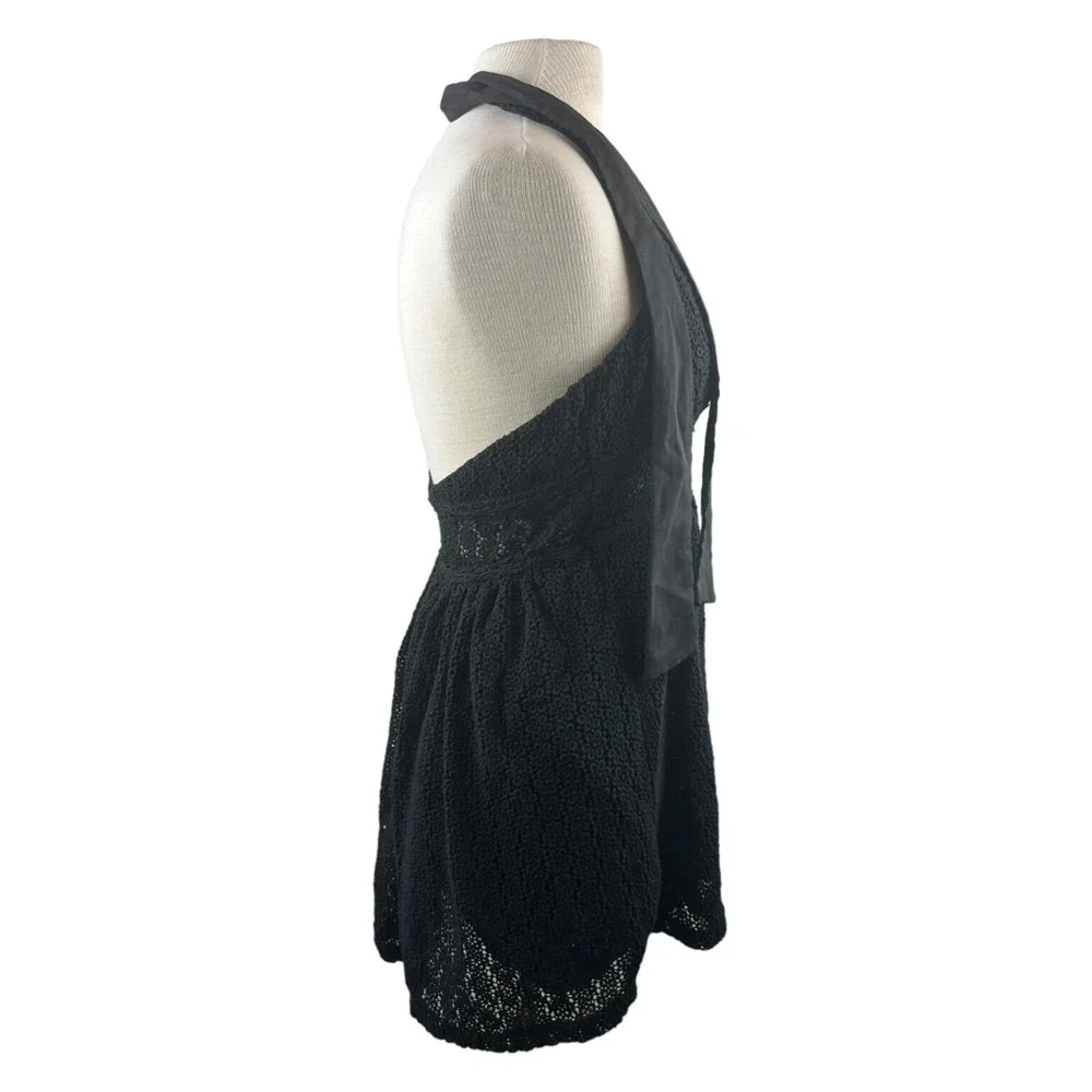 Free People So Sweetly Halter Mini Dress Crochet Black No Size Tag S *Read Desc - Picture 4 of 12